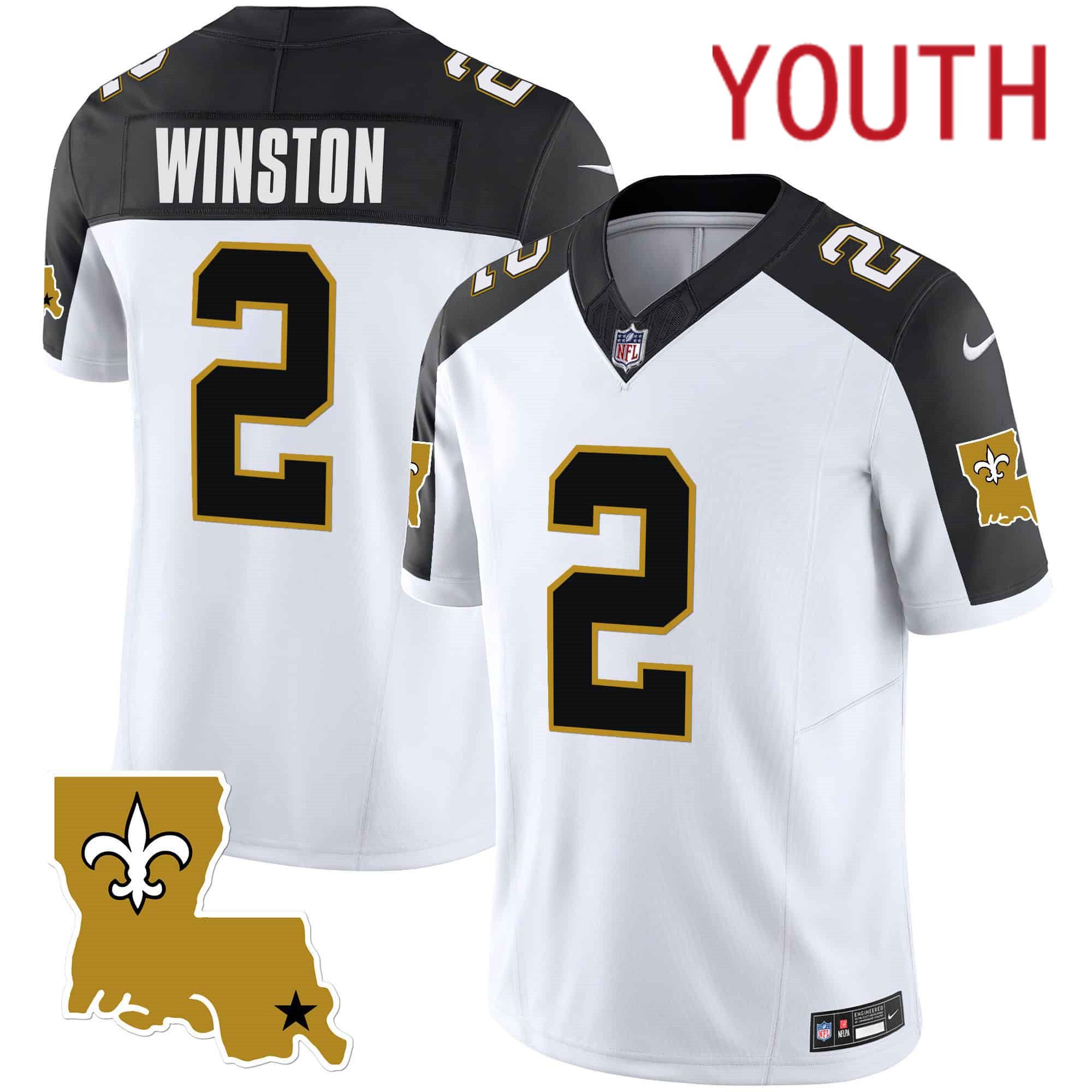 Youth New Orleans Saints #2 Winston White 2024 Nike 1987 Legacy Vapor Limited NFL Jersey style 1